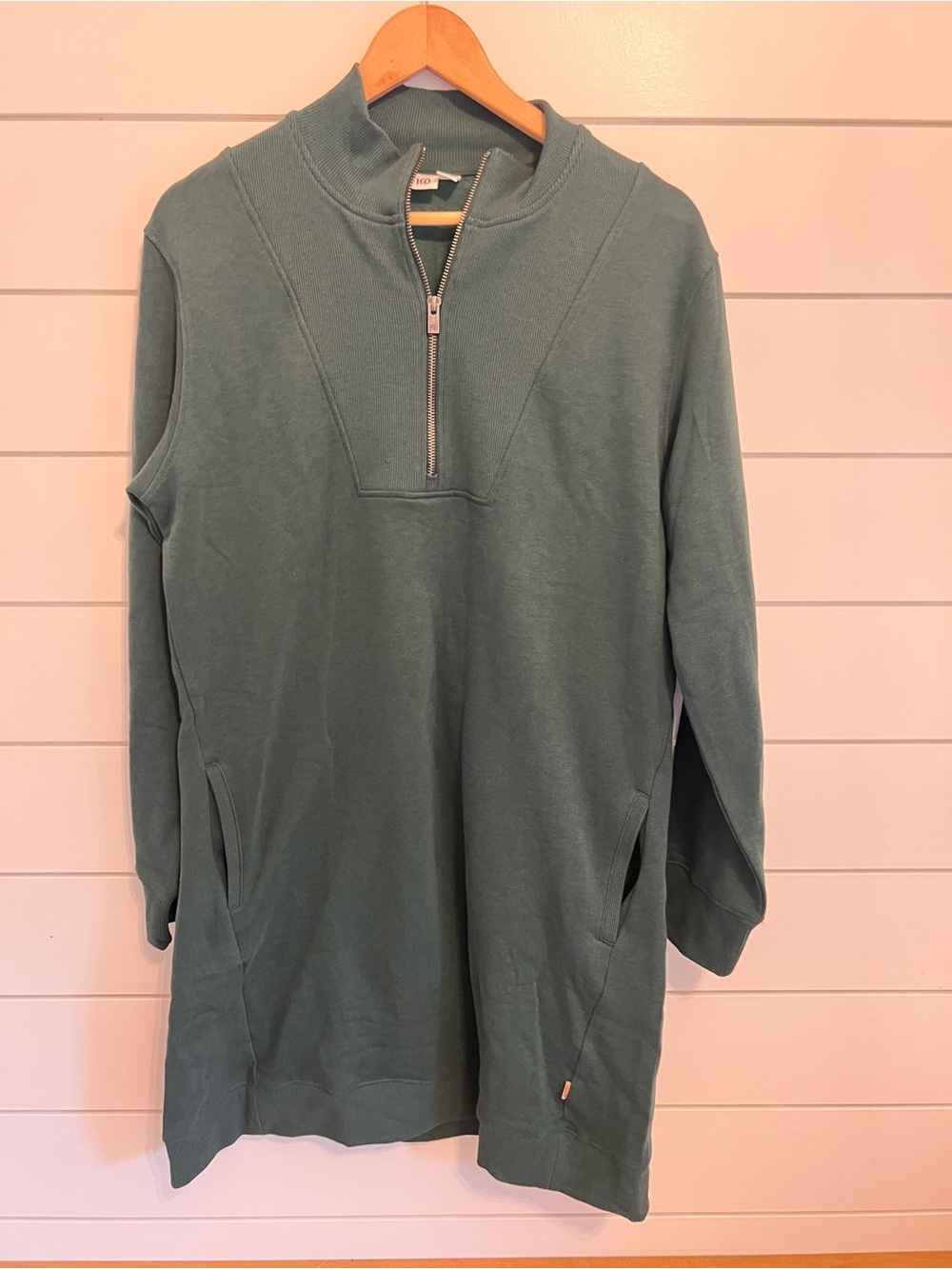 tentree Sage Green Zip-Neck Midi Sweatshirt Dress